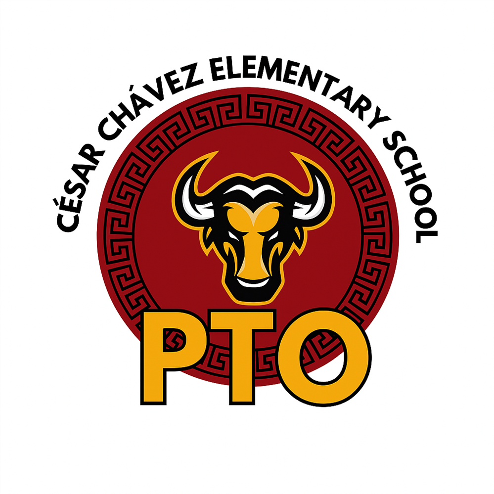 white background with a toro in the middle with the words Cesar Chavez Elementary School PTO around the toro white background with a toro in the middle with the words Cesar Chavez Elementary School PTO around the toro