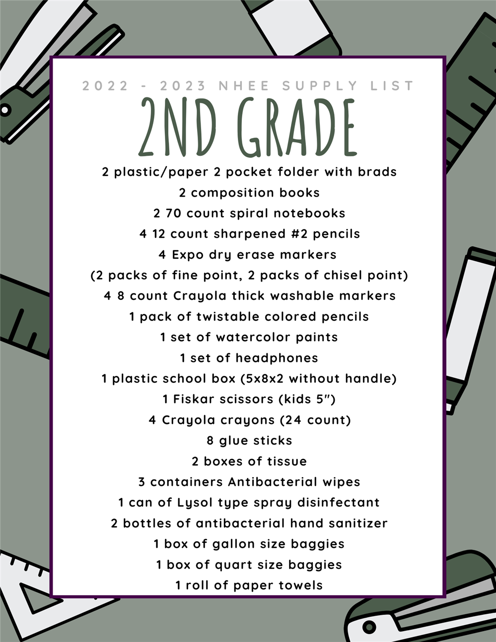 2nd Grade supply list