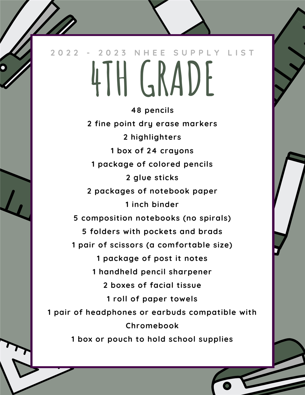 4th Grade Supply List